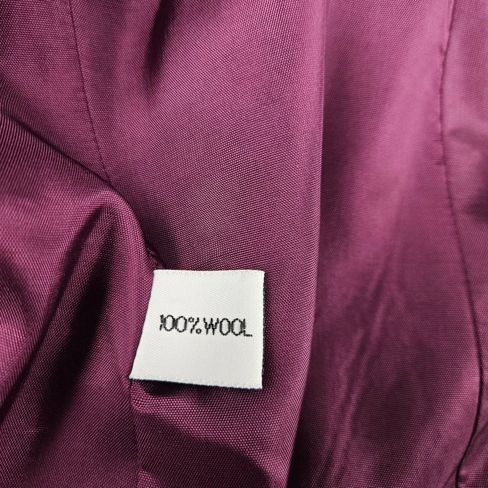 Laura Scott Womens 14 Burgundy 100% Wool Zip Front Jacket Vintage Collared Coat